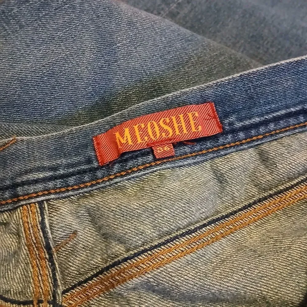 Meoshe Jeans 36x32 Baggy Wide Leg‎ Skater Y2k Grunge Embroidered Vintage Patch